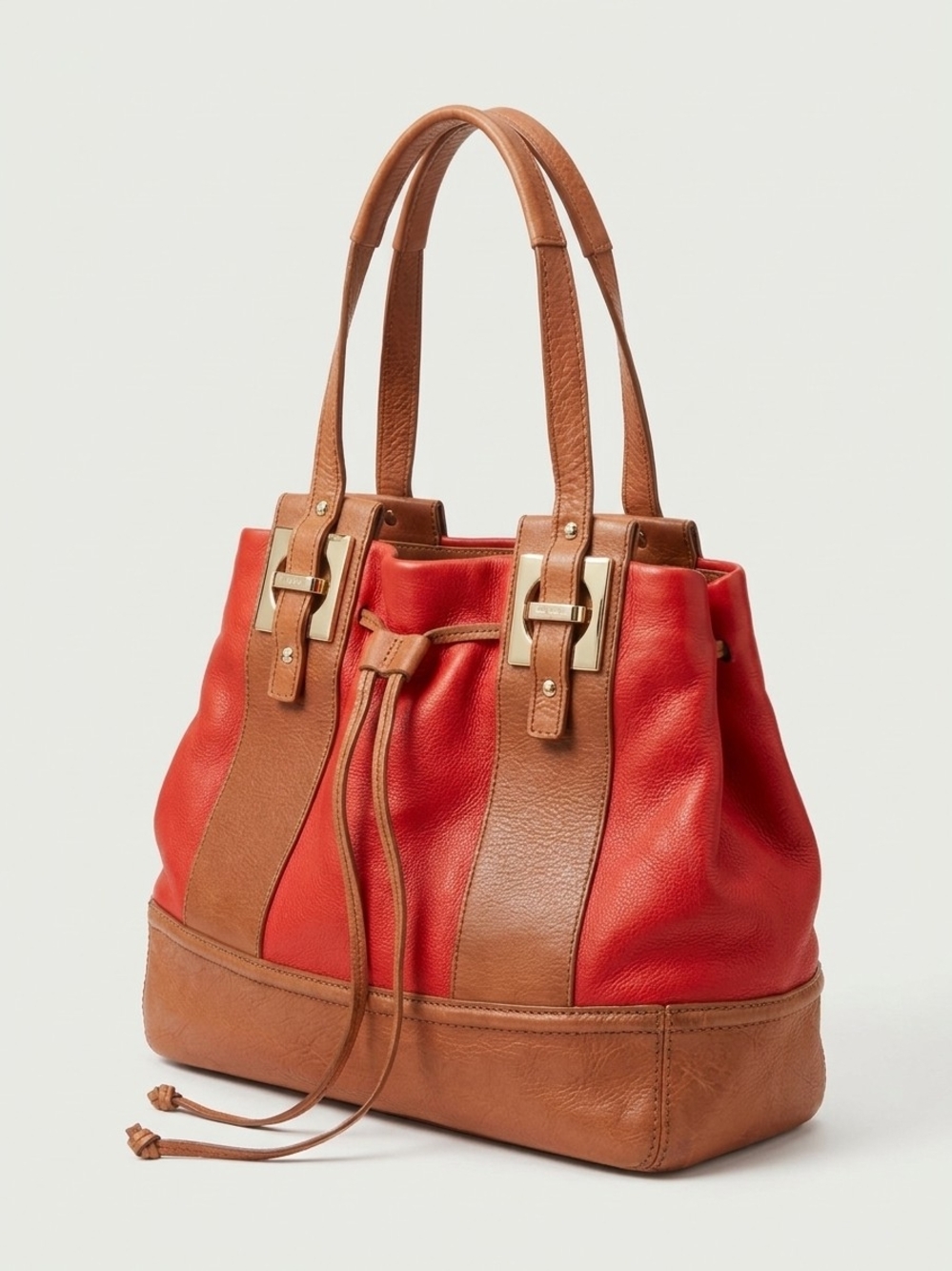 kate spade Red and Brown Leather Drawstring Shoulder Bag